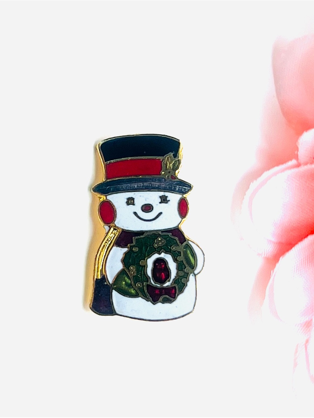 Festive Snowman Wreath Enamel Pin - Multicolor